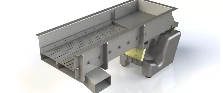Alimentador vibratorio (feeder) dosificando material a granel